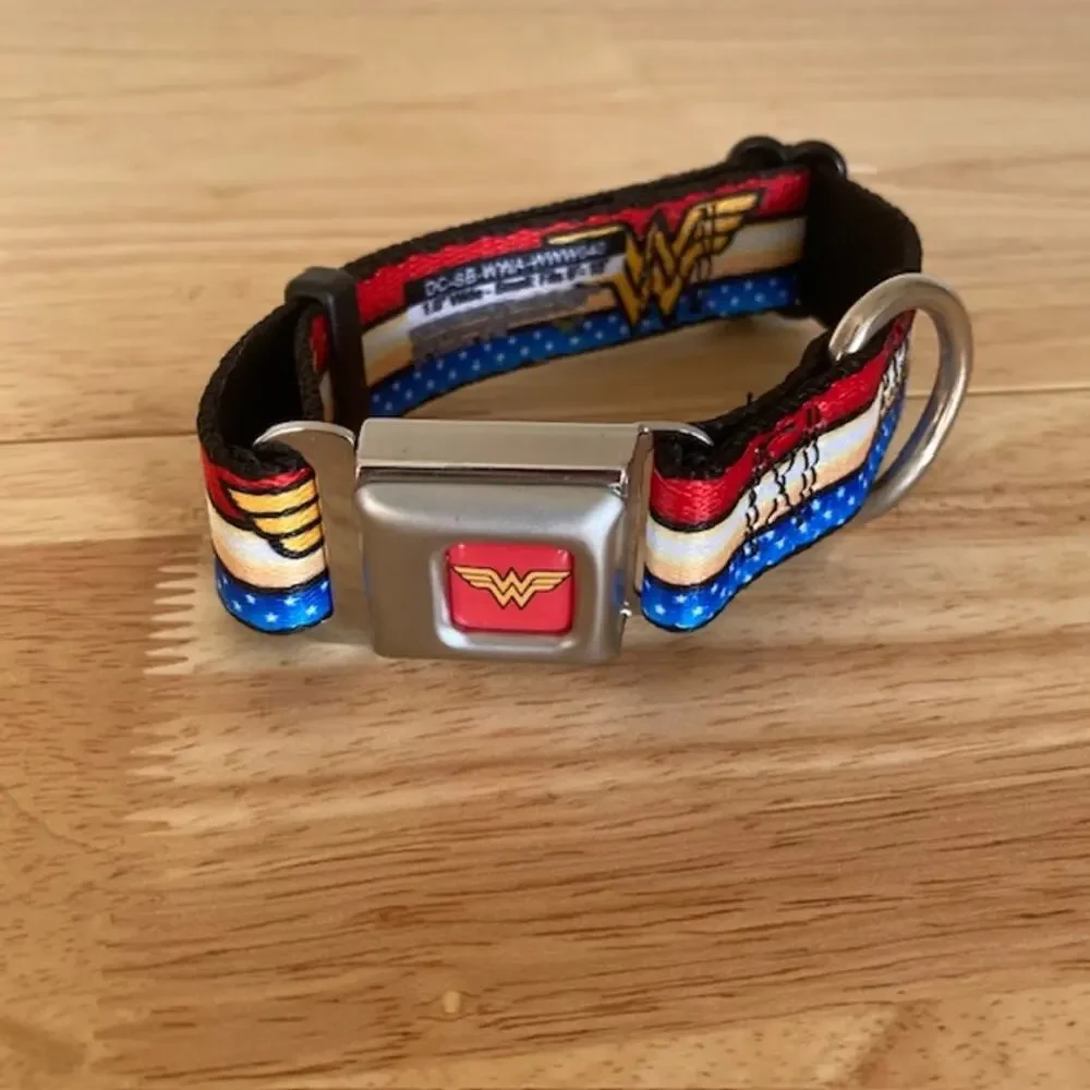 Buckle-Down Wonder Woman Logo Full Color Red Seatbelt Buckle Dog Collar - Small